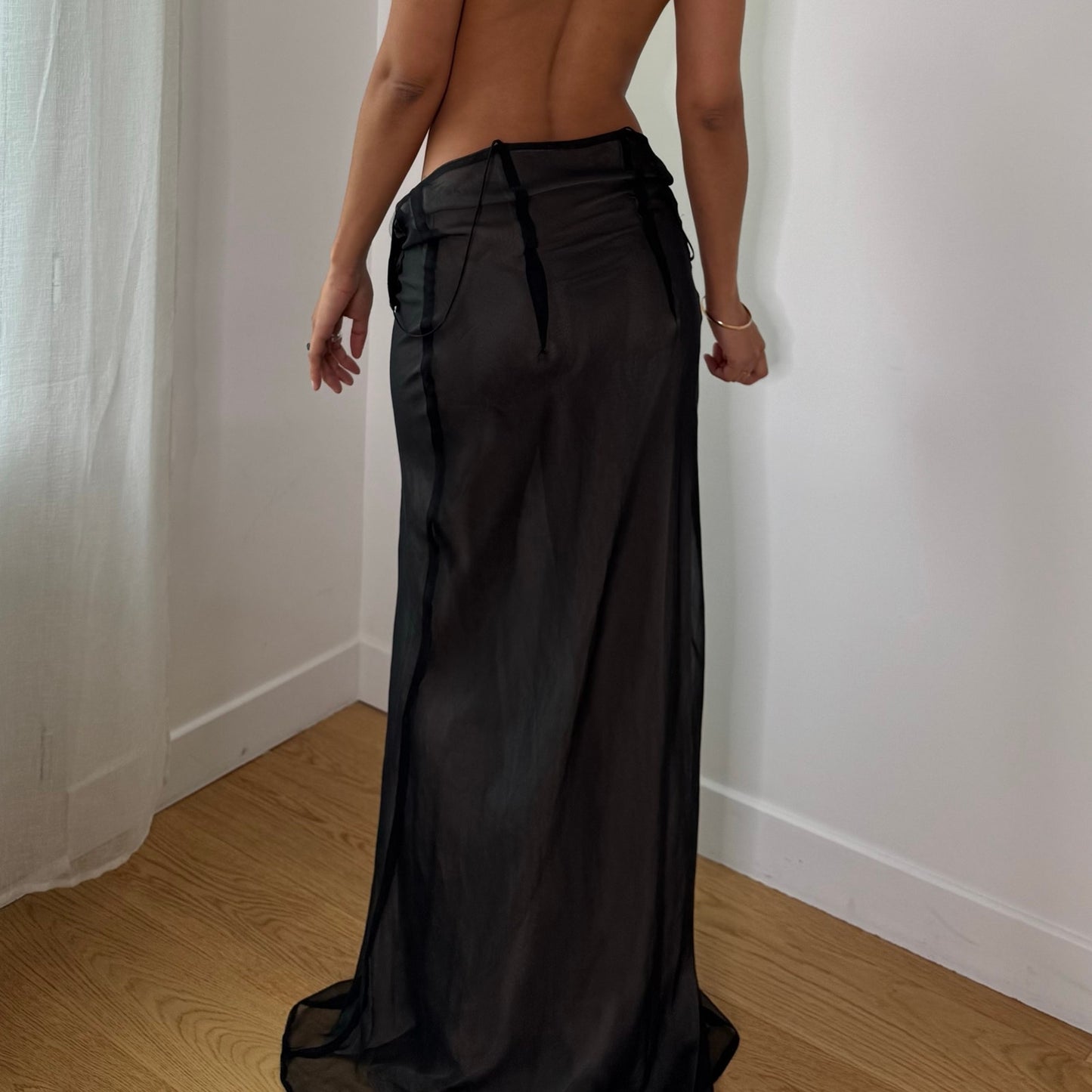 Vintage Grey Black Sheer Mesh Floral Maxi Dress Skirt Italian Y2K (S)