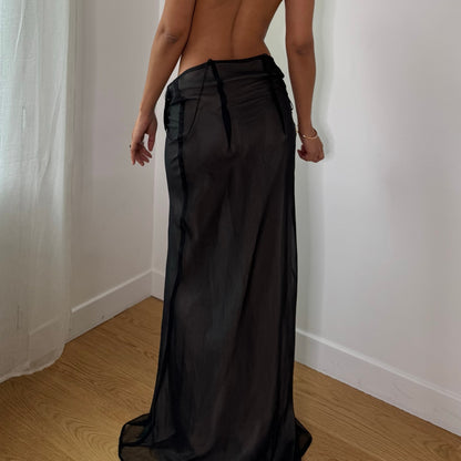 Vintage Grey Black Sheer Mesh Floral Maxi Dress Skirt Italian Y2K (S)