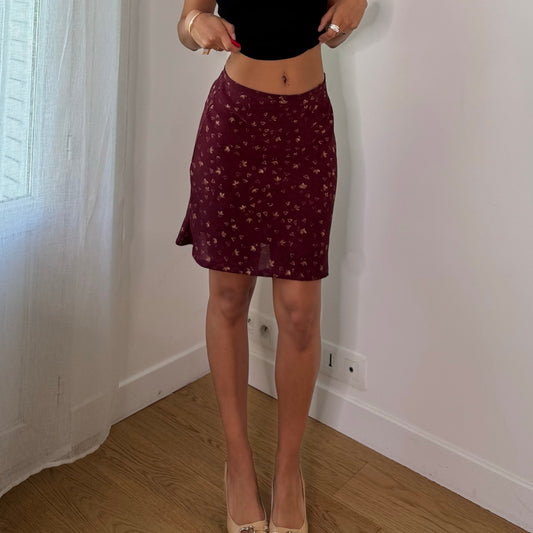 Vintage Onyx Burgundy Floral Pencil Mini Skirt Italian Y2K (XS)