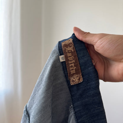 Vintage Blue Denim Cropped Jacket Bell Sleeve Cotton Y2K (S)