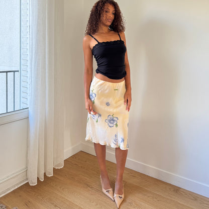 Vintage Italian cream silk floral midi skirt (Small)