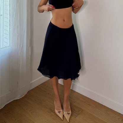 Vintage Italian Black Flowy Mesh Midi Skirt (S)