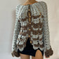 Vintage brown and gray sheer crochet knit coquette cardigan sweater (S) grunge