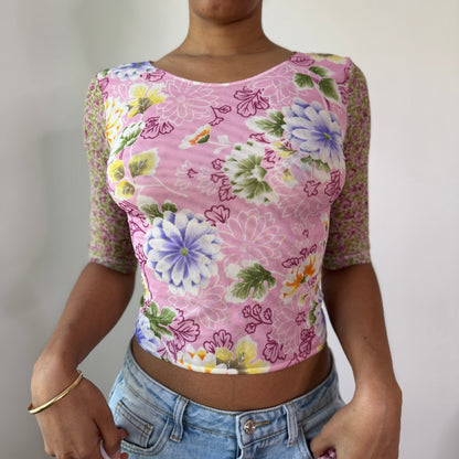 Vintage La Perla Floral Mesh Top Designer Y2K Sheer Stretch Top (S) ⠀