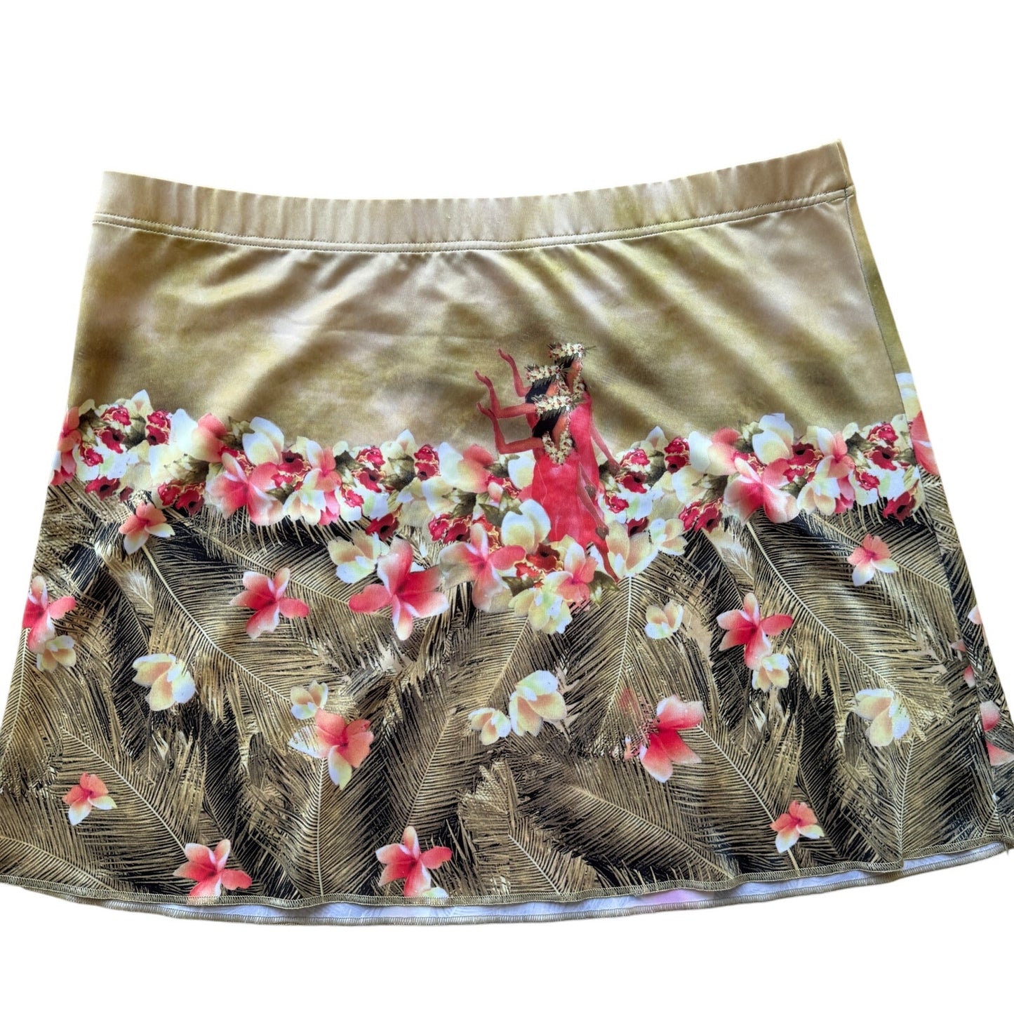 Vintage Beige & Orange Tropical Print Slinky Mini Skirt Italian Y2K (M)