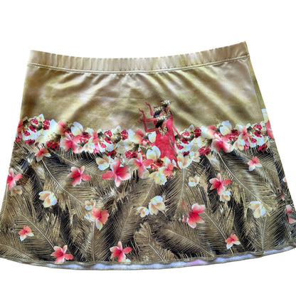 Vintage Beige & Orange Tropical Print Slinky Mini Skirt Italian Y2K (M)