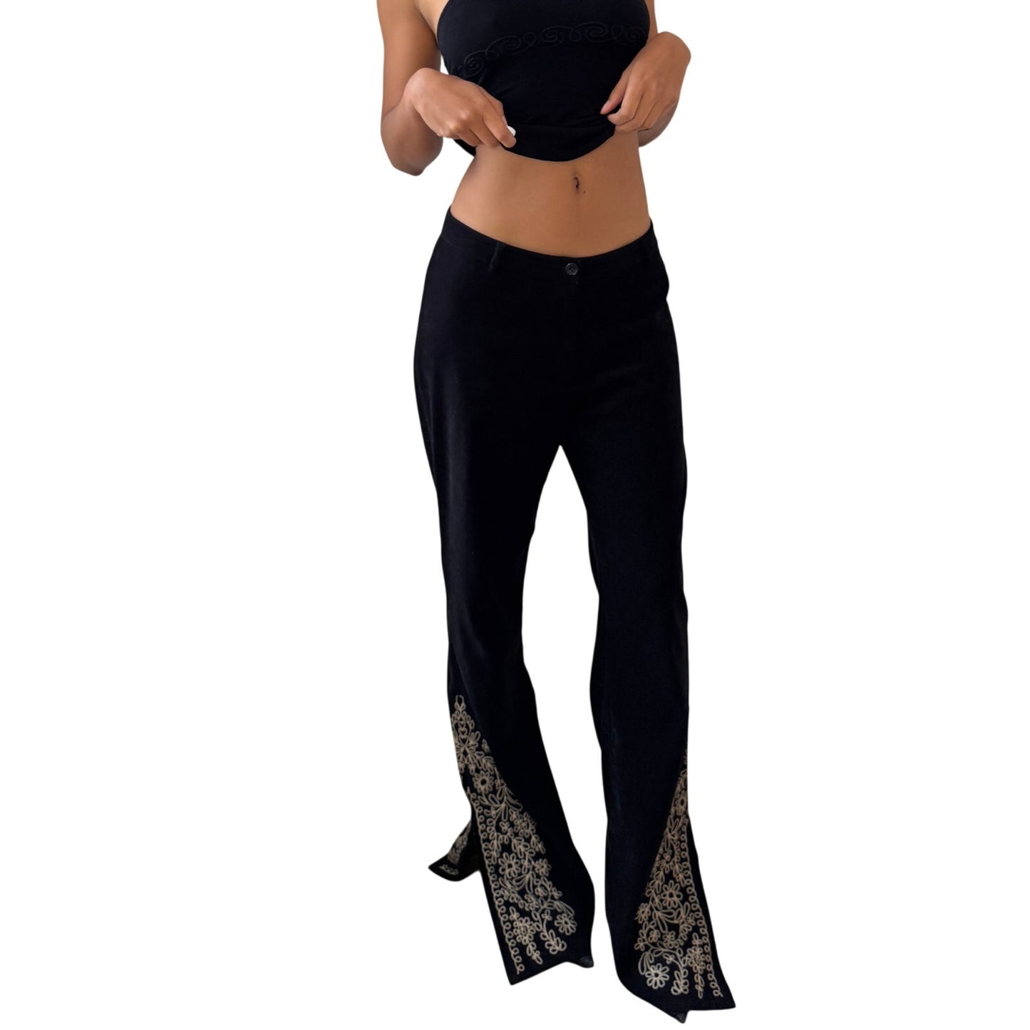 Vintage Euro black embroidered flare pants (Small)