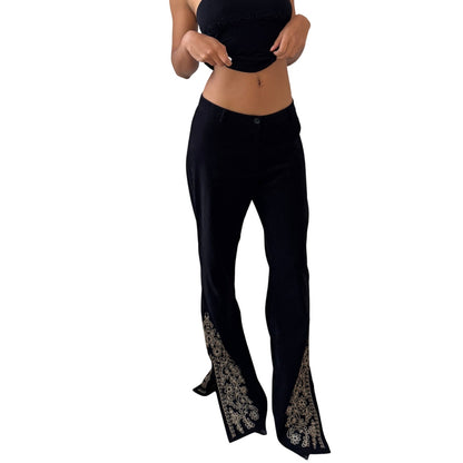 Vintage Euro black embroidered flare pants (Small)