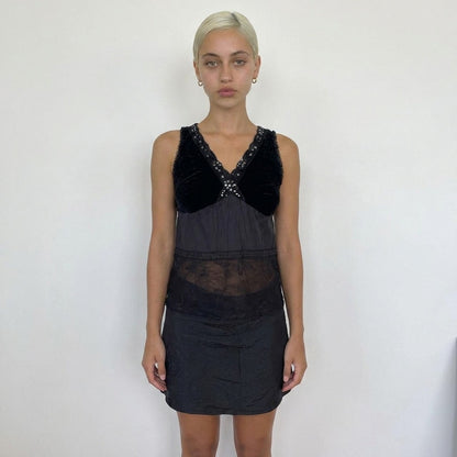 Vintage Euro Black Velvet Sequin Lace Top (XS)