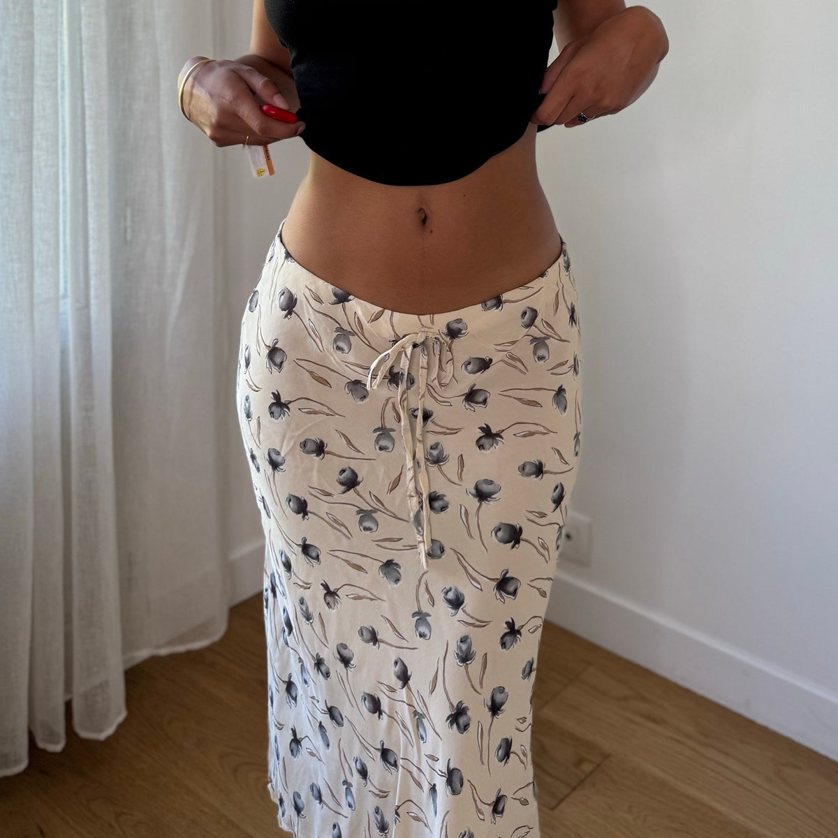 Vintage Italian Floral Mesh Midi Skirt (S)