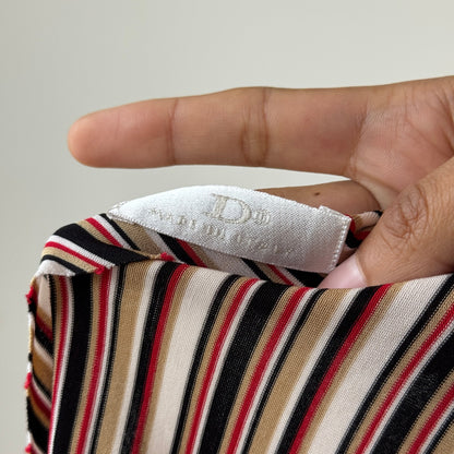 Vintage Italian Diagonal-Stripe Slinky Square-Neck Top (XS/S)