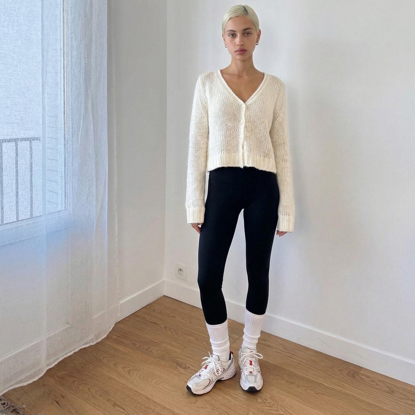 Vintage Ivory Mohair Blend Knit Cardigan Italian Minimal Y2K (M/L)