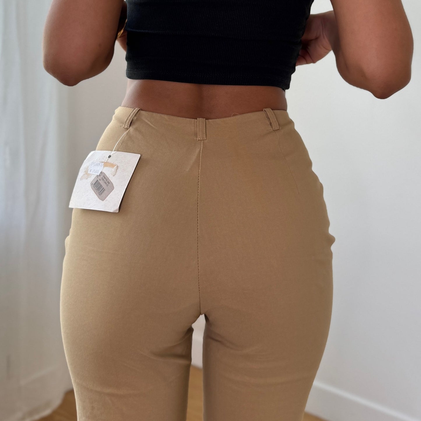 Vintage Italian Beige Tailored Bootcut Pants Deadstock Y2K (XS/S)