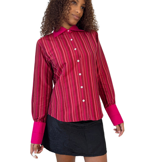 Vintage Italian fuchsia striped silk blouse (Medium)