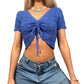 Made in Italy - Vintage 90s blue crochet (XS-M) Crop top 100% cotton Festival