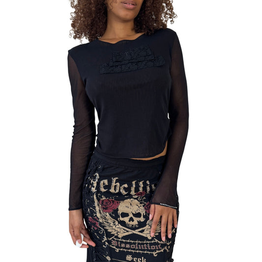 Vintage Euro Lace-Embellished Mesh Top - Japan Collection (S/M)