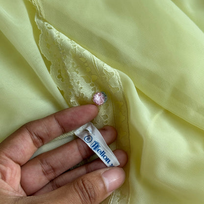 Vintage 80s Sheer Ivory Slip Dress Lace Trim Nightgown Mini (S/M)