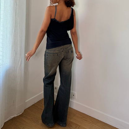 Vintage Navy Blue Lace Button Knit Cami Top Italian Y2K (S/M)