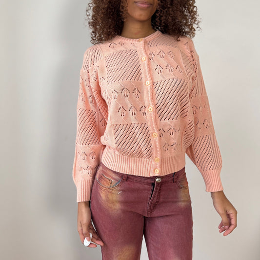 Vintage Italian cotton-blend pointelle cardigan (S/M)
