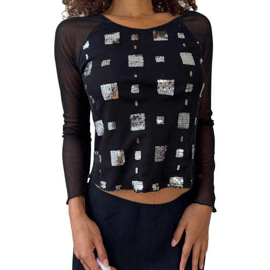 Vintage Y2K Sheer Mesh Sequin Top (S/M)