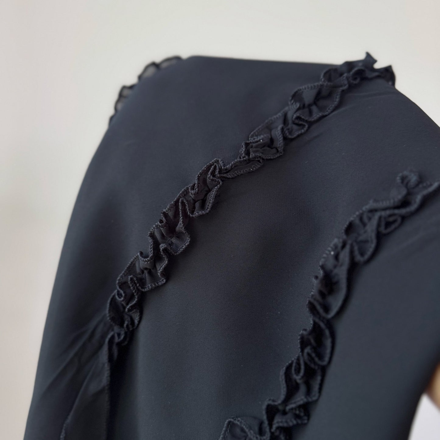 Vintage Black Mesh Midi Skirt Ruched Ribbon Detail Sheer Hem Italian Y2K (S)