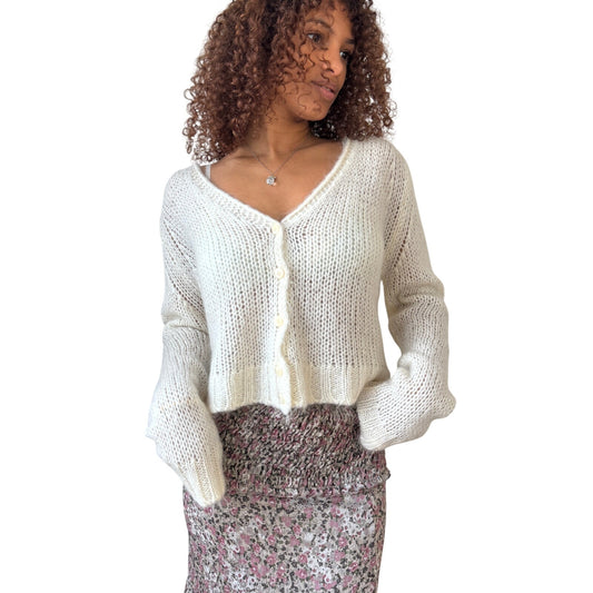 Italian vintage ivory mohair blend knit cardigan (M/L)