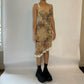 90s Italian abstract & floral asymmetrical lace trimmed midi dress lace up back