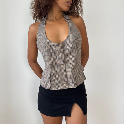 Italian Vintage Denny Rose Plaid Halter Waistcoat Top (S/M)