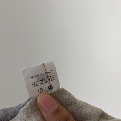 Vintage euro silver grey organza tie front semi sheer long sleeve top with draped collar and button front (S)