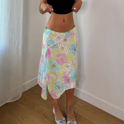 Vintage Pastel Floral Mesh Midi Skirt Italian Y2K (S/M)