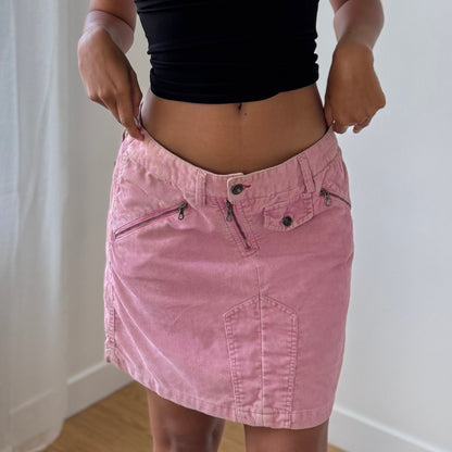 Y2K Pink Corduroy Graphic Mini Skirt (S)