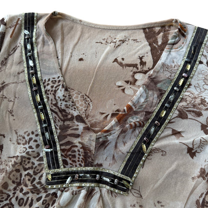 Vintage Jungle Animal Print Beaded Mesh Top Y2K (S/M)