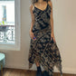 Vintage 90s euro paisley embellished ruffle asymmetric midi dress (S/M)