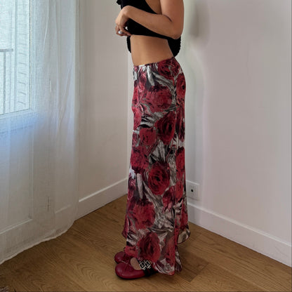 Vintage Red Rose Mesh Maxi Skirt Italy Y2K (S)