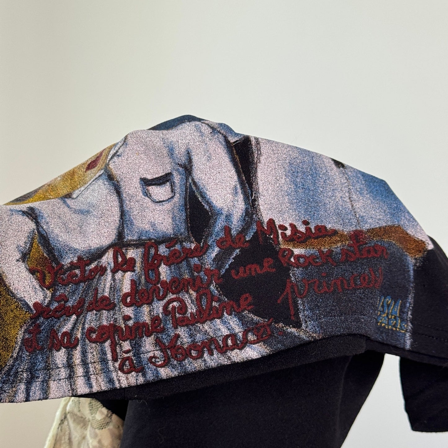 Vintage Misia Black Graphic Mesh Crop & Lace Sleeves (S)