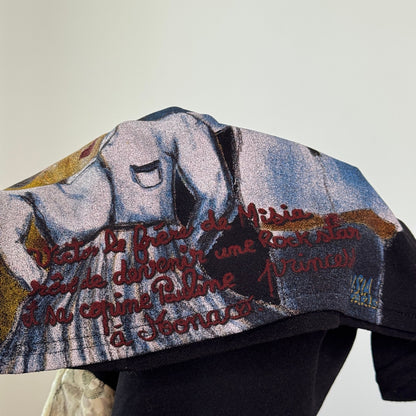 Vintage Misia Black Graphic Mesh Crop & Lace Sleeves (S)