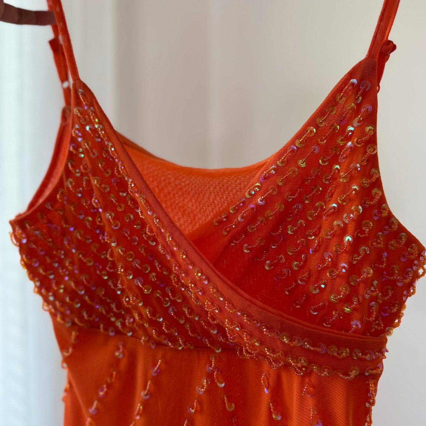Vintage Orange Iridescent Sequin Layered Mesh Cami Top Italian Y2K (S)