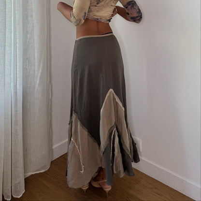 Vintage Italian Taupe Panelled Maxi Skirt (S)