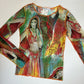 Vintage Italian Designer 00s ethereal women print sheer mesh long sleeve (S)