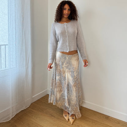 Italian Vintage light grey ribbed mohair-blend knit button-front cardigan (Medium)