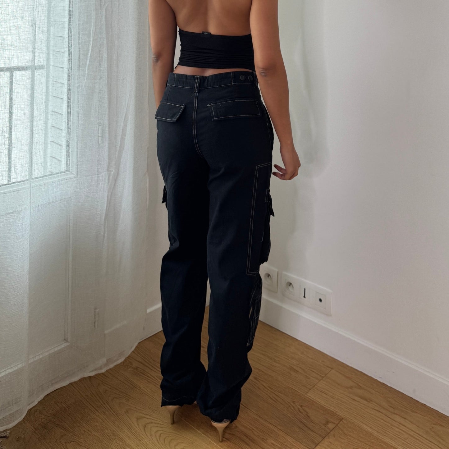 Vintage Black Cargo Pants Y2K Utility Pocket Trousers Euro Vintage (S) ⠀