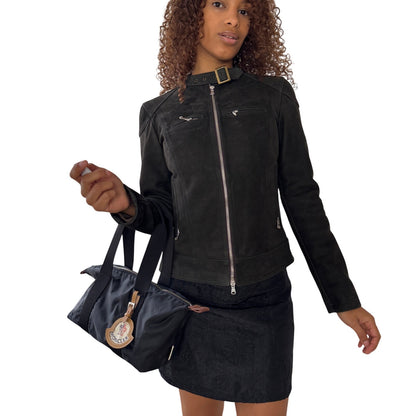 Italian Vintage Suede Leather Moto Jacket (Small)