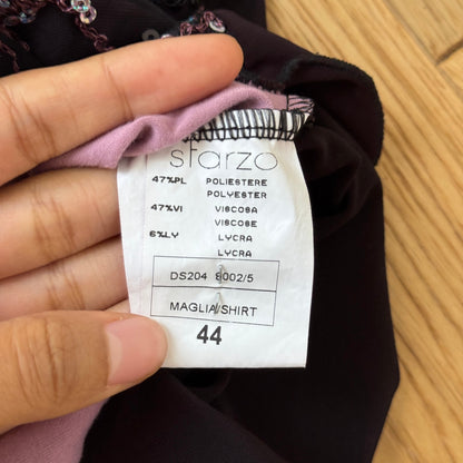 Vintage Italian black sequin embroidered mesh sleeveless top (Small)