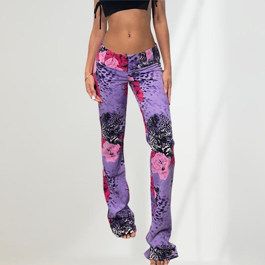Italian Brand Stefano graphic pants mid rise & straight fit S cheetah & florals