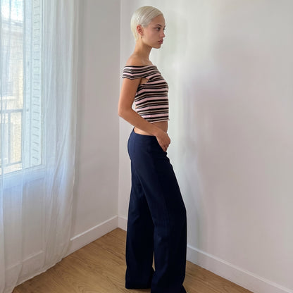 Vintage French Navy Low Rise Flare Trousers