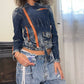 Vintage 00s Fitted Denim Moto Jacket (XXS) Fitted Zipper accents