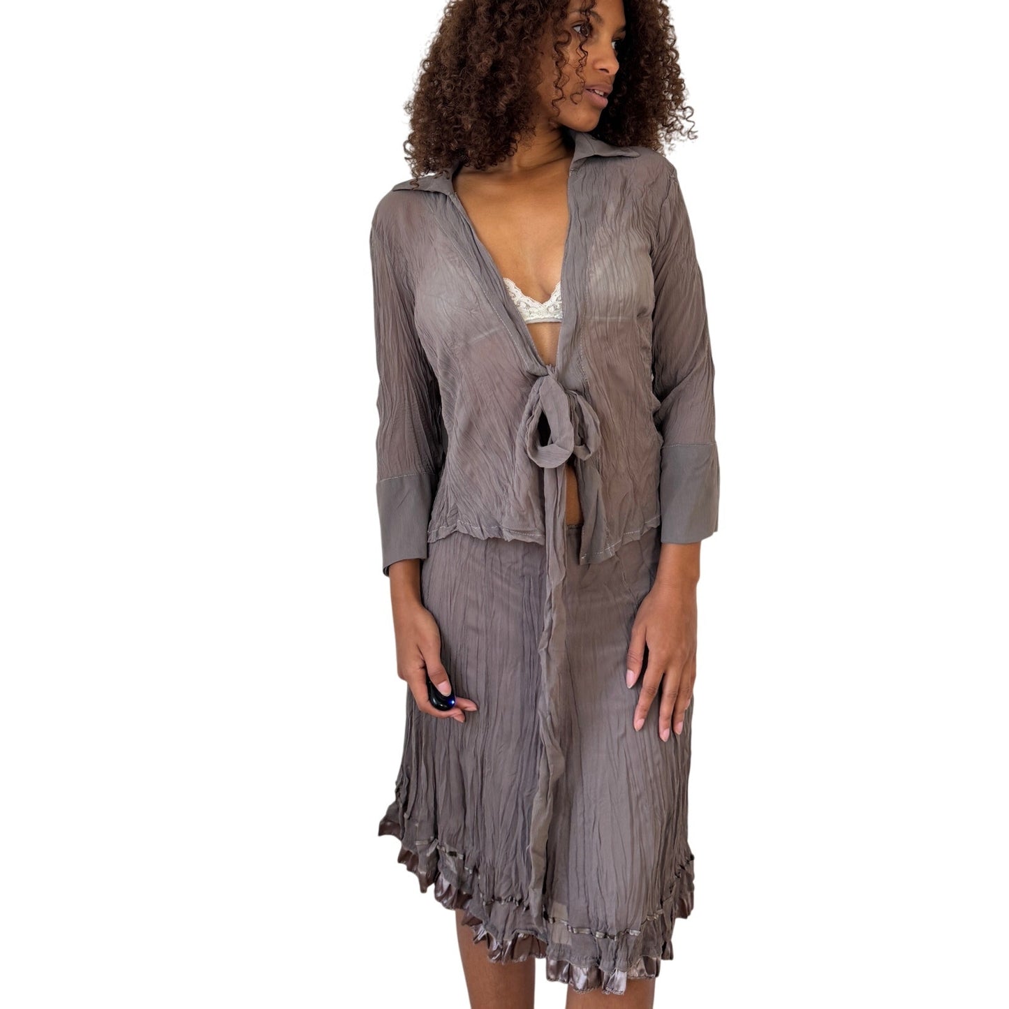 Vintage Italian Mesh Tie-Front Blouse (S/M)