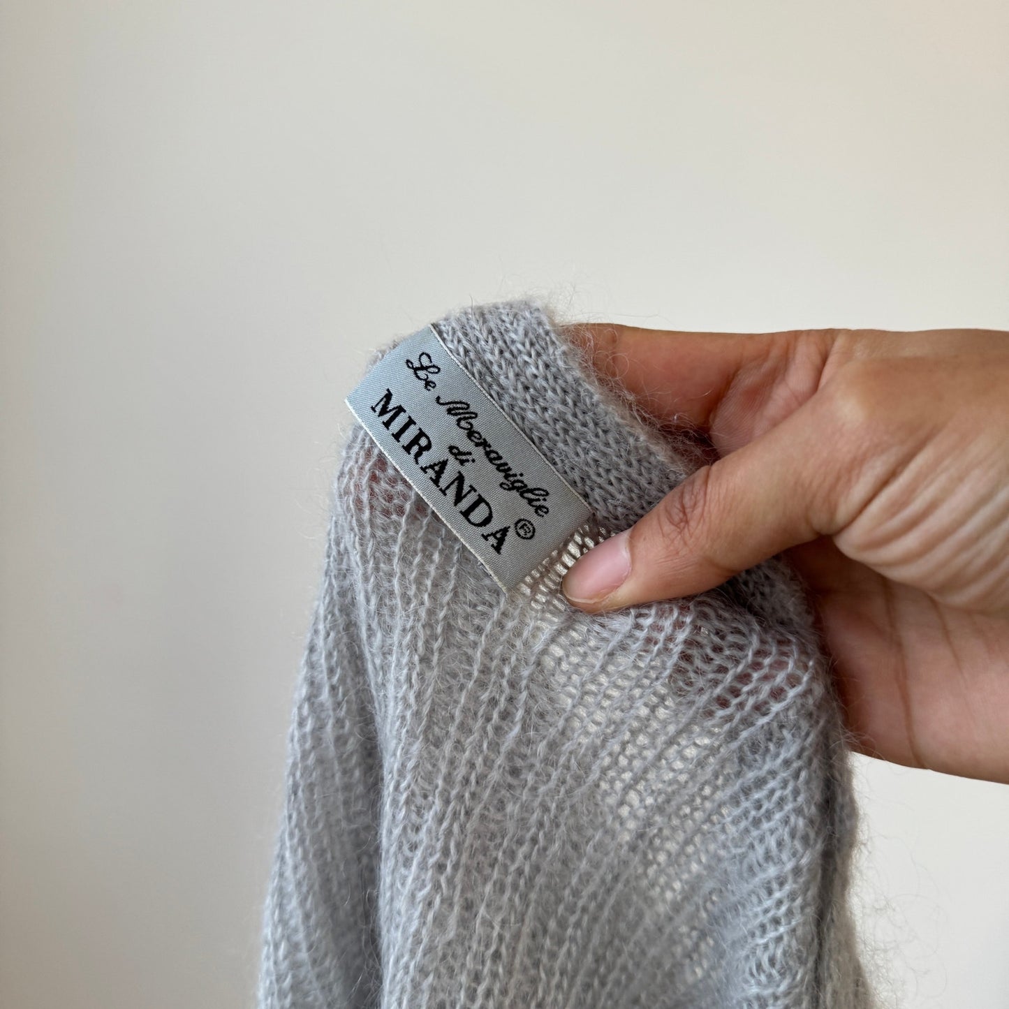 Italian Vintage light grey ribbed mohair-blend knit button-front cardigan (Medium)