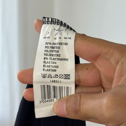 Vintage Euro black asymmetric ruffle-hem stretch midi skirt (Small)