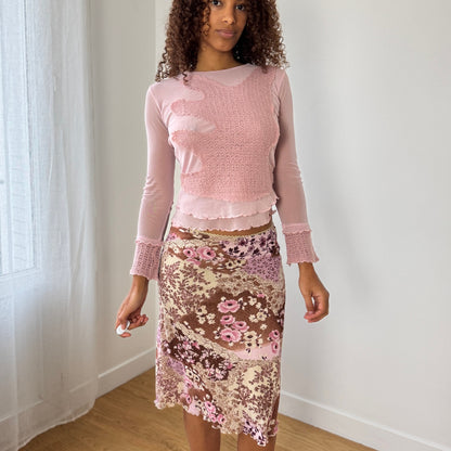 Euro Vintage Italian Pink Mesh & Knit Patchwork Top (Small)